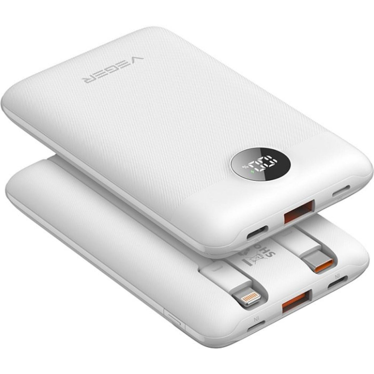 PowerBank Veger C11 με Ενσωματωμένα Καλώδια 1 x Type-C / 1 x Lightning και Θύρα 1 x USB-A 10.000mAh 22.5W - White (6970453559