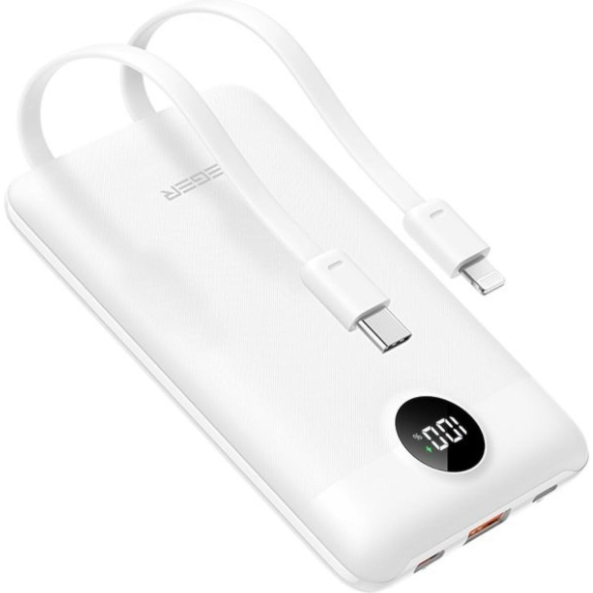 PowerBank Veger C11 με Ενσωματωμένα Καλώδια 1 x Type-C / 1 x Lightning και Θύρα 1 x USB-A 10.000mAh 22.5W - White (6970453559