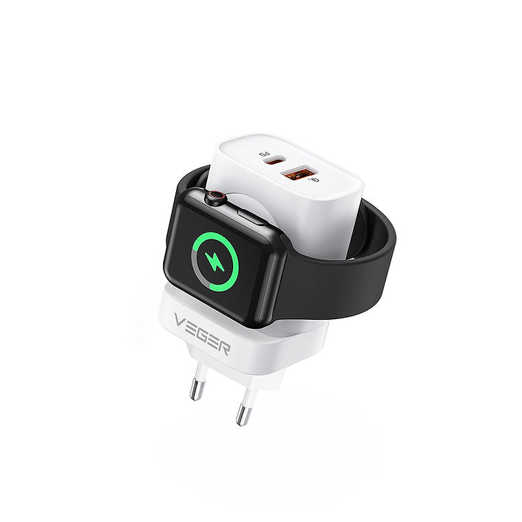 Veger Φορτιστής Χωρίς Καλώδιο με Θύρα USB-A και Θύρα USB-C 20W Power Delivery Λευκός (W002E)