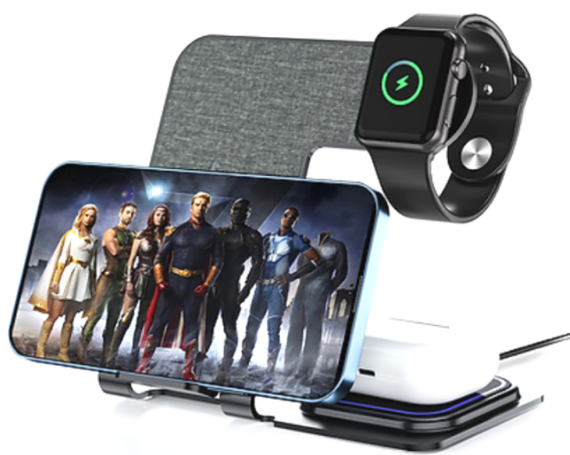 Veger Y9 3 in 1 Wireless Charging Station - Βάση Ασύρματης Φόρτισης Qi για Smartphone / Airpods / Apple Watch - Tarnish Grey 
