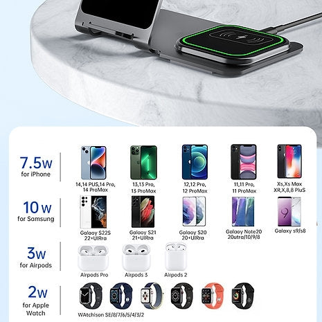 Veger Y9 3 in 1 Wireless Charging Station - Βάση Ασύρματης Φόρτισης Qi για Smartphone / Airpods / Apple Watch - Tarnish Grey 