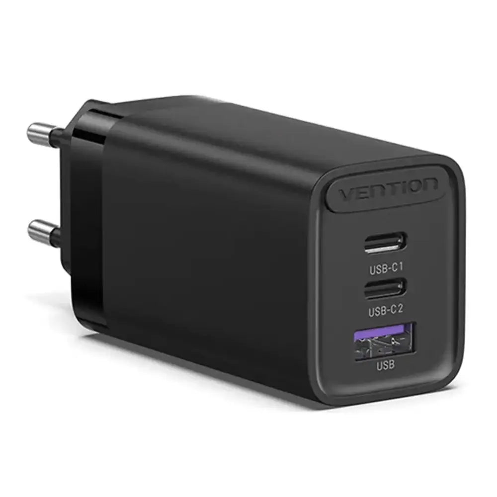 Vention Φορτιστής Χωρίς Καλώδιο GaN με Θύρα USB-A και 2 Θύρες USB-C 65W Μαύρος (FEDB0-EU)