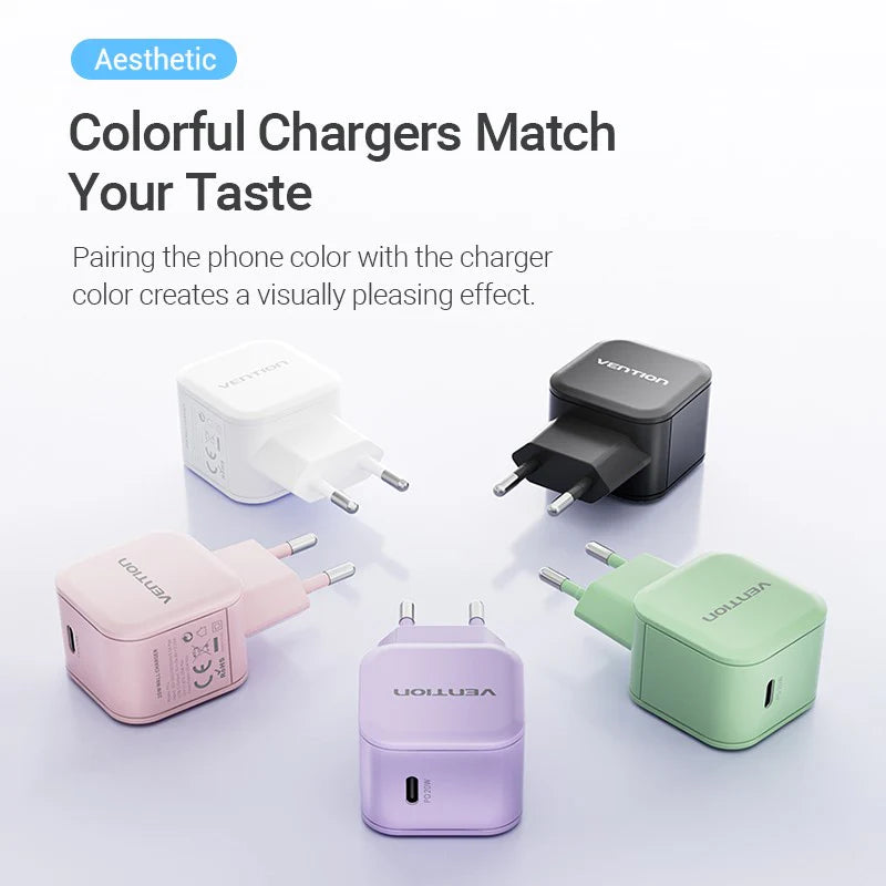Vention 1-Port USB-C Wall Charger 20W EU-Plug Pink
