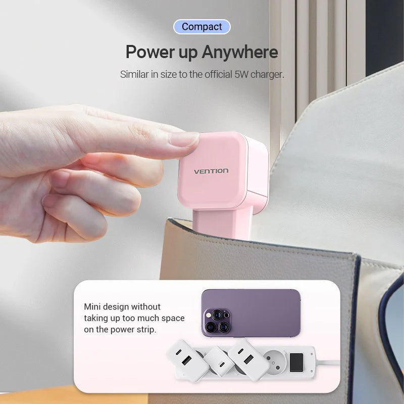 Vention 1-Port USB-C Wall Charger 20W EU-Plug Pink