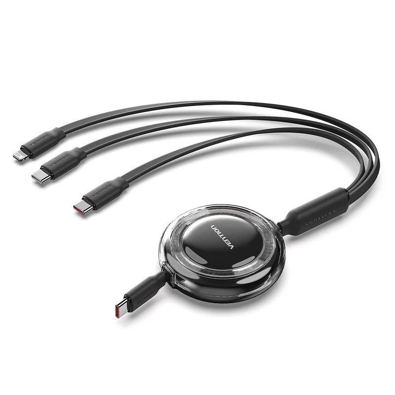 Vention 3-in-1 USB 2.0 Retractable Charging Cable Black