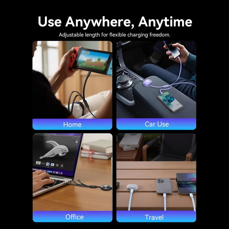 Vention 3-in-1 USB 2.0 Retractable Charging Cable Black