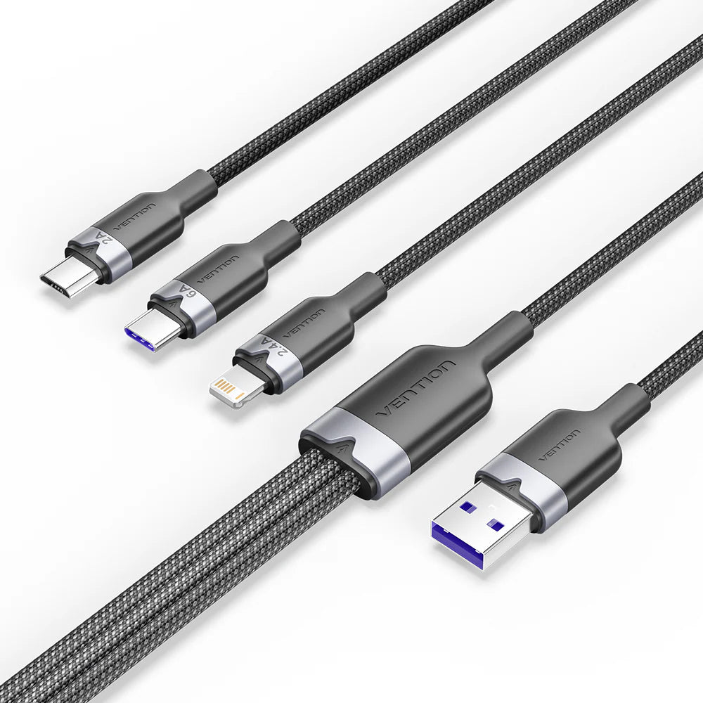 Vention Καλώδιο 3-σε-1 USB‑C / Lightning / Micro‑USB 6A 120W Μαύρο (Vention CTRBG)