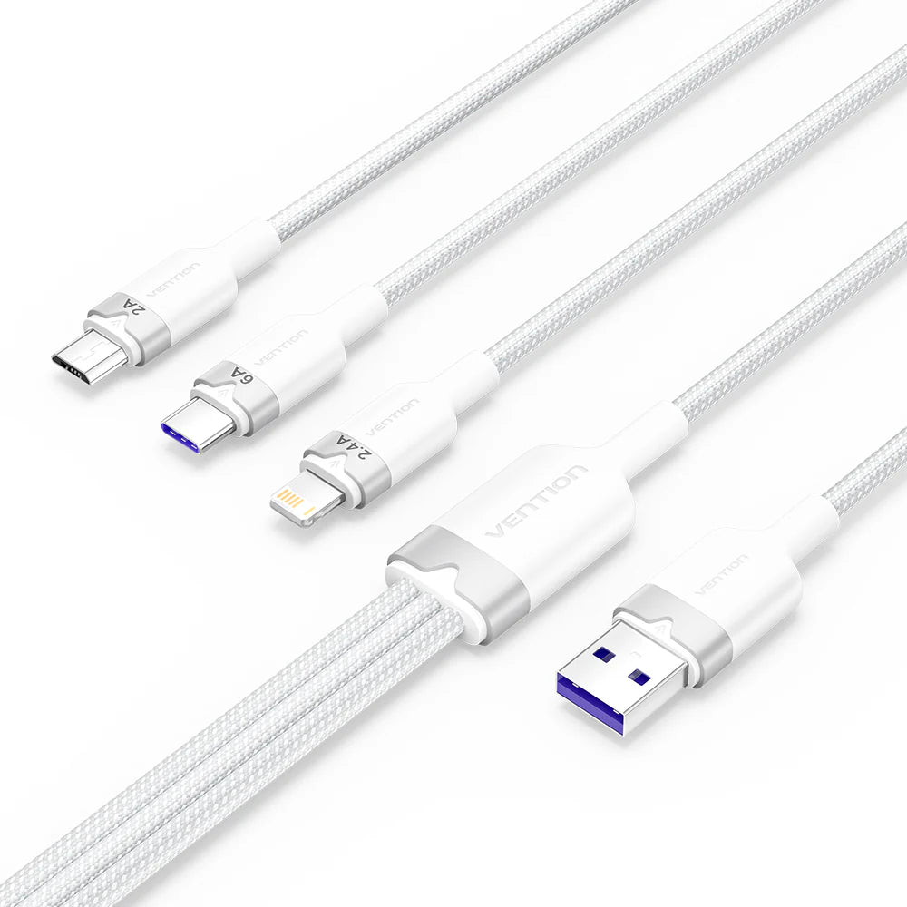 Vention Καλώδιο 3-σε-1 USB‑C / Lightning / Micro‑USB 6A 120W Λευκό (Vention CTRWG)