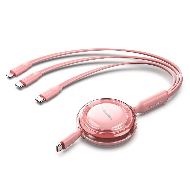 Vention 3-in-1 USB 2.0 Retractable Charging Cable Gradient Pink