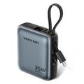 Vention 10000mAh Mini Power Bank (USB-C+USB-C/Lightning) with Built-in USB-Cand Lightning Cables 35W Gray