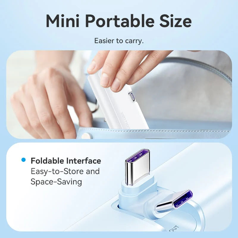 Vention LED Display 4800mAh Power Bank (USB-C + Lightning + USB-C) 22.5W White Foldable C Type