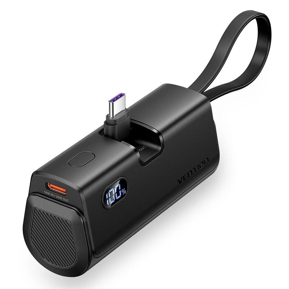 Vention LED Display 4800mAh Power Bank (USB-C + Lightning + USB-C) 22.5W Black Foldable C Type
