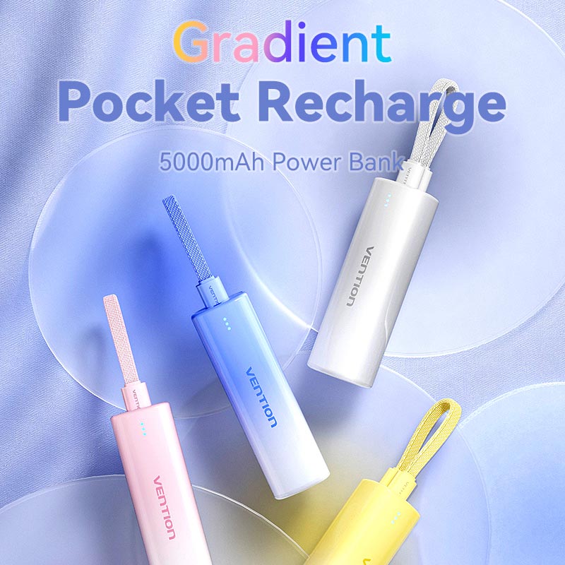 Vention 5000mAh Power Bank (USB-C + Lightning) 20W Gray Light Indicator Display Type