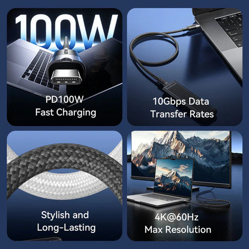 USB 3.2 Gen2 C Male to C Male 10Gbps Cable 2M Black Aluminum Alloy Type