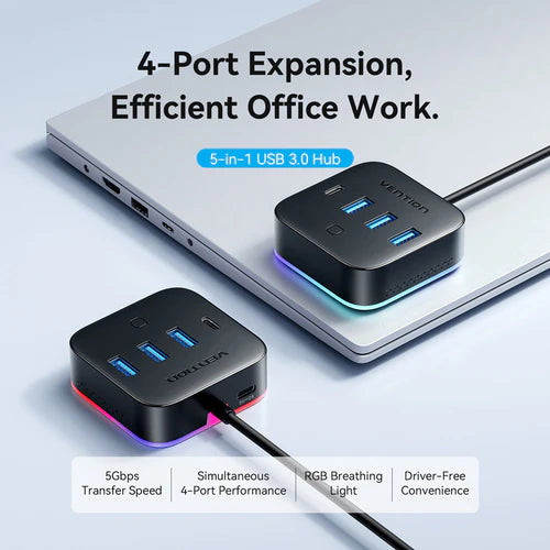 Vention USB 3.0 to USB 3.2 Gen 1 Type-C/USB 3.0*3/USB-C Desk Hub Black CHZBC