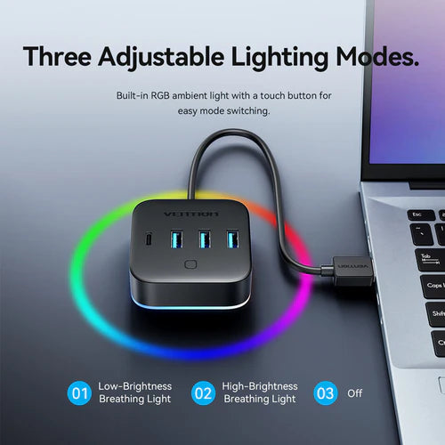 Vention USB 3.0 to USB 3.2 Gen 1 Type-C/USB 3.0*3/USB-C Desk Hub Black CHZBC