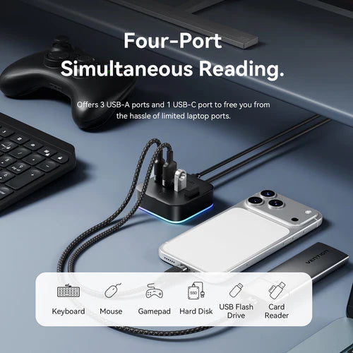 Vention USB 3.0 to USB 3.2 Gen 1 Type-C/USB 3.0*3/USB-C Desk Hub Black CHZBC