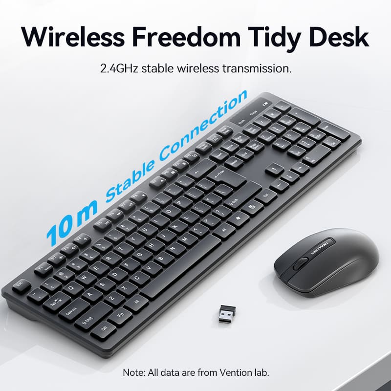 Vention Wireless Full-Sized Keyboard and Mouse Combo with Mouse Pad Black Slim Type - US English Layout KTDB0-EN