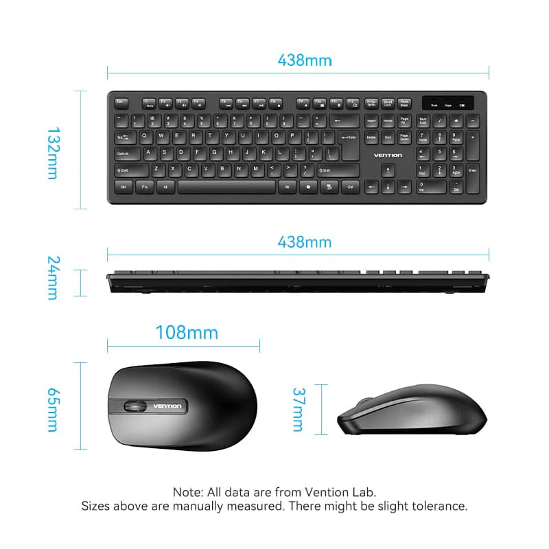 Vention Wireless Full-Sized Keyboard and Mouse Combo with Mouse Pad Black Slim Type - US English Layout KTDB0-EN