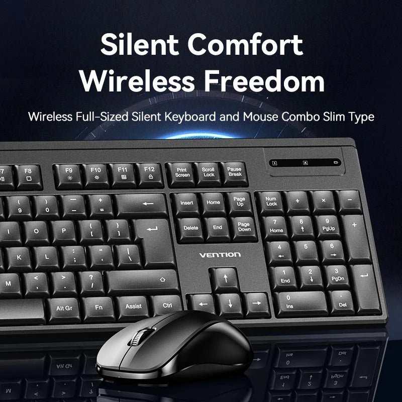 Vention Wireless Full-Sized Silent Keyboard and Mouse Combo Black Slim Type KTZB0-EN