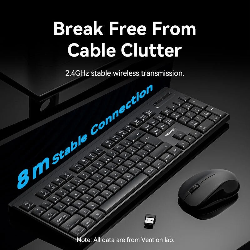 Vention Wireless Full-Sized Silent Keyboard and Mouse Combo Black Slim Type KTZB0-EN