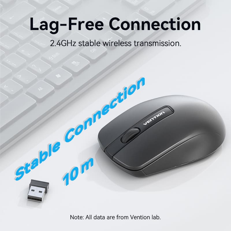 Vention 3-Button Wireless Computer Mouse with USB Receiver Black KTBB0