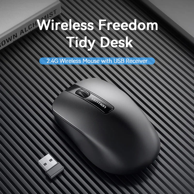 Vention 3-Button Wireless Computer Mouse with USB Receiver Black KTBB0