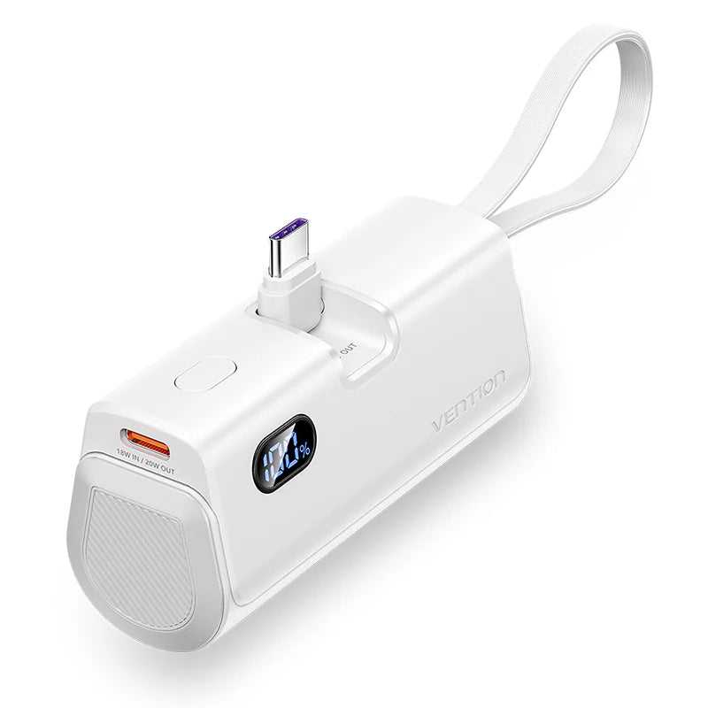 Vention LED Display 4800mAh Power Bank (USB-C + Lightning + USB-C) 22.5W White Foldable C Type