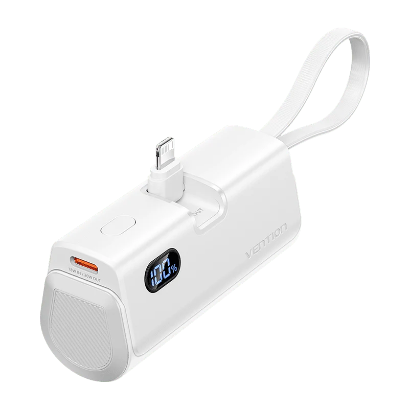 Vention LED Display 4800mAh Power Bank (USB-C + Lightning + USB-C) 22.5W White Foldable Lightning Type