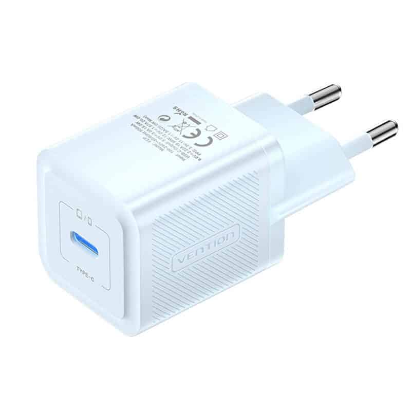 Φορτιστής τοίχου, Vention, FEPW0-EU, USB-C, 20W, GaN Λευκός