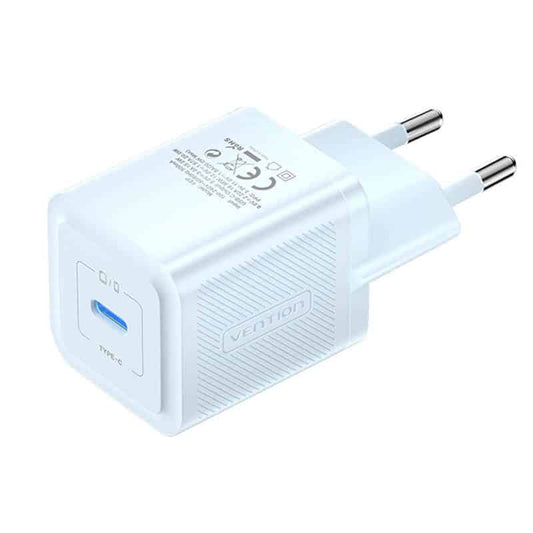 Φορτιστής τοίχου, Vention, FEPW0-EU, USB-C, 20W, GaN Λευκός