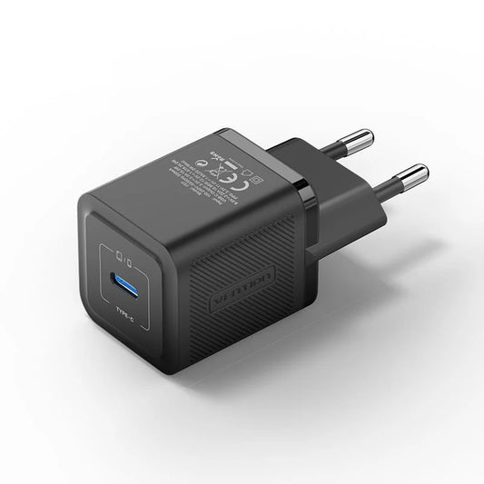 Φορτιστής τοίχου, Vention, FEPB0-EU, USB-C, 20W, GaN Μαύρος