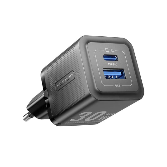 Vention 2-Port USB (C+A) GaN Charger (30W/30W) EU-Plug Black