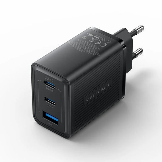Vention 3-Port USB (C+C+A) GaN Charger (65W/65W/60W) EU-Plug Black