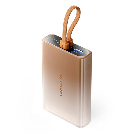 Vention 10000mAh Power Bank (USB-C + Lightning + USB-A) 22.5W LED Display Type Gold