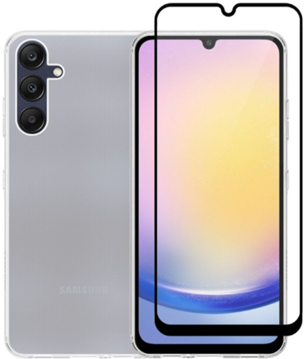 Vivid Σετ Διάφανη Θήκη Σιλικόνης Gelly & Full Face Tempered Glass - Samsung Galaxy A25 - Transparent / Black (VIGELLY342GLASS