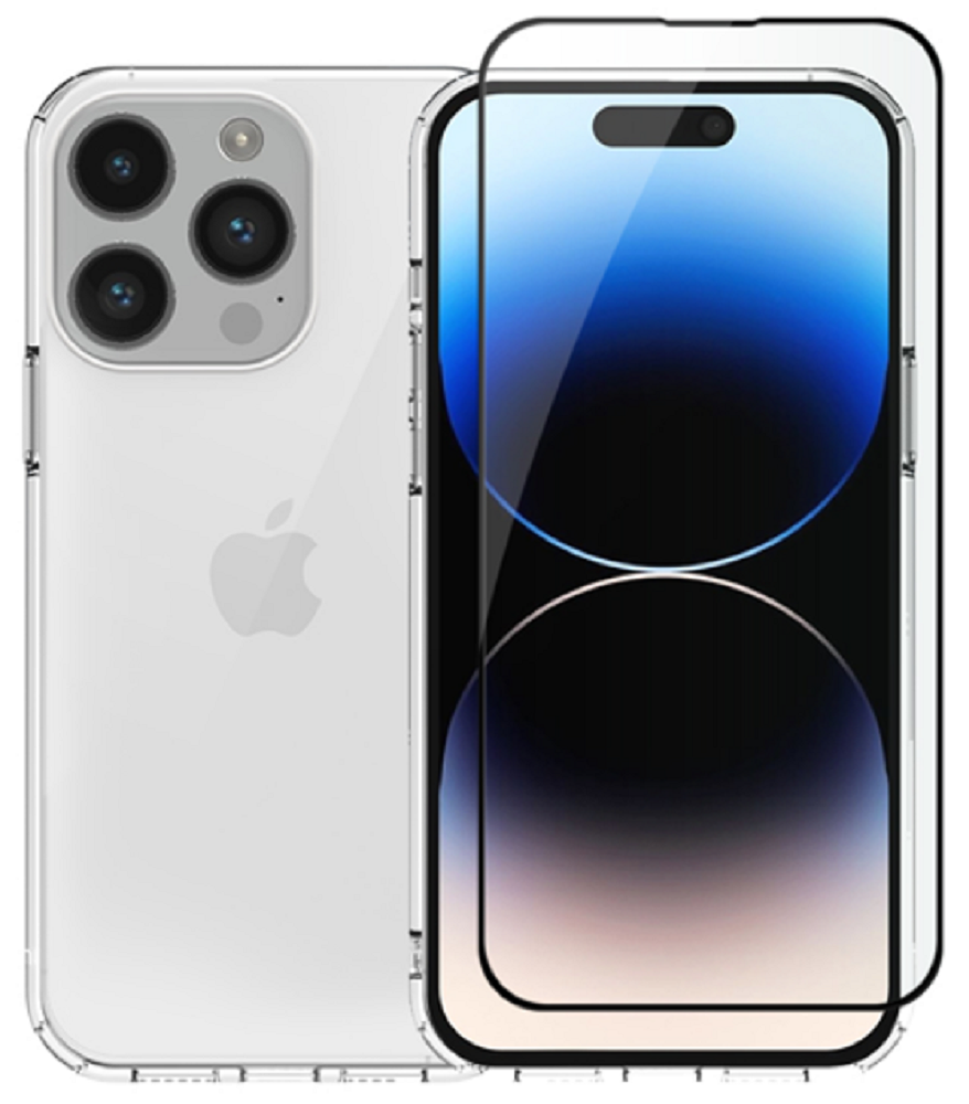 Vivid Σετ Διάφανη Θήκη Σιλικόνης & Full Face Tempered Glass - Apple iPhone 14 Pro Max - Transparent / Black (VIGELLY298GLASSB